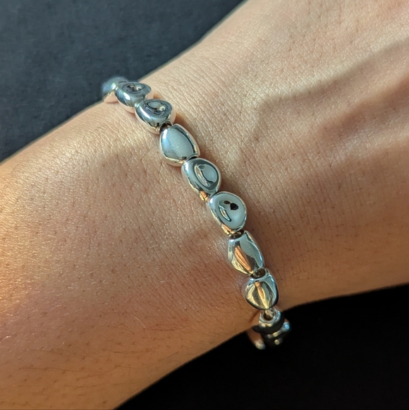 925 Solid Sterling Silver Beaded Bangle Bracelet Minimalist Quiet Luxury - Picture 2 of 6